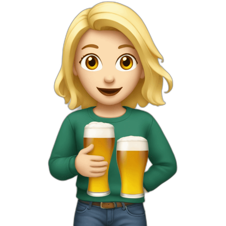 Une blonde avec une bière emoji