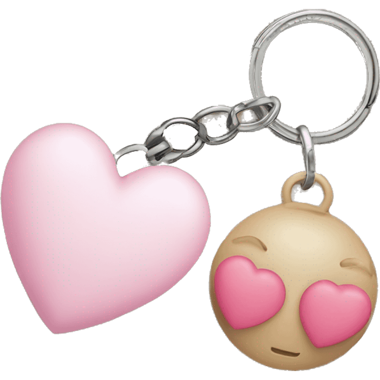 keychain with pink heart charm and beige charm emoji