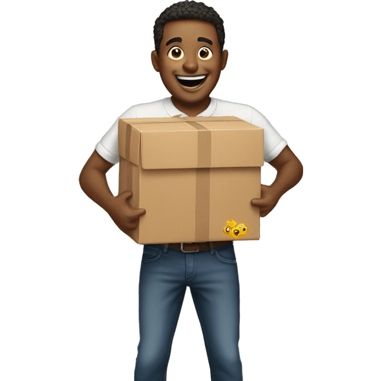 A man carrying many suprise box and smiling emoji