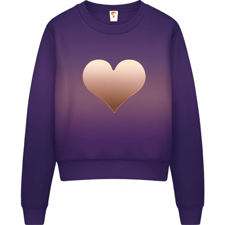 Realistic Isolated pair of dark purple ombre sweat Shirt with rose gold foil heart logo and matching jogger pants. emoji