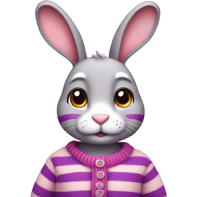 Cute rabbit wearing pink purple stripes sweater emoji