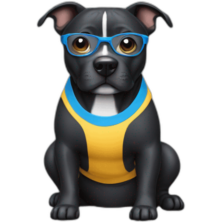 Black Staffy wearing sport clothes and glasses emoji