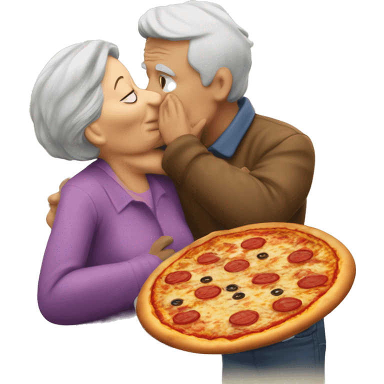 Older lady kissing taller pizza guy emoji