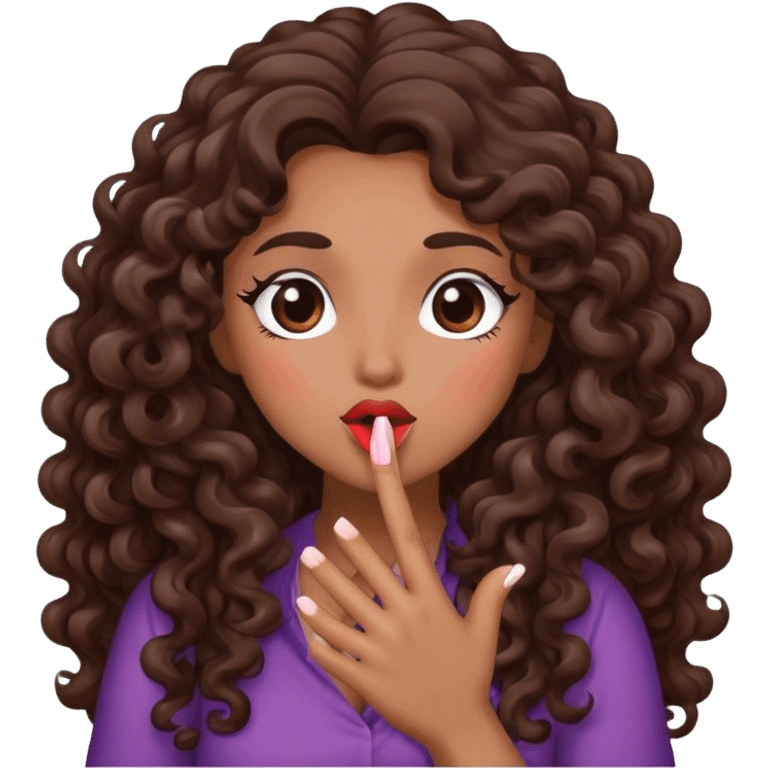 Brown woman with dark brown long curly hair blowing a kiss  emoji