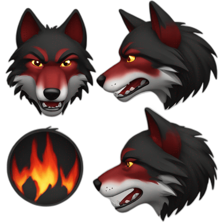 Red and black  Wolf angry face with fire sides emoji