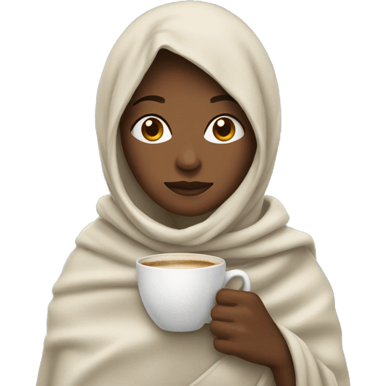 Women with blanket and coffee emoji