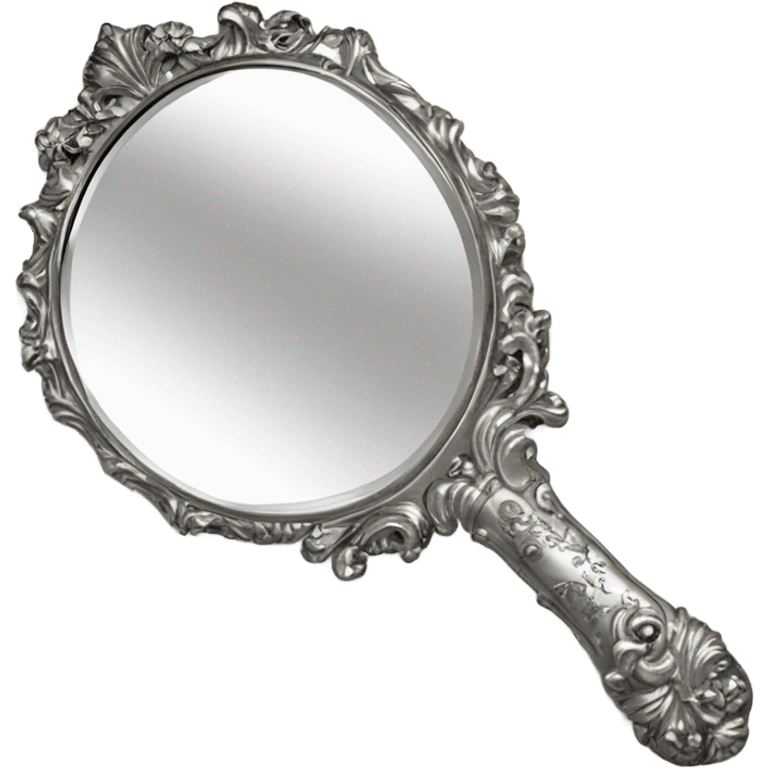 vintage rococo silver hand mirror emoji