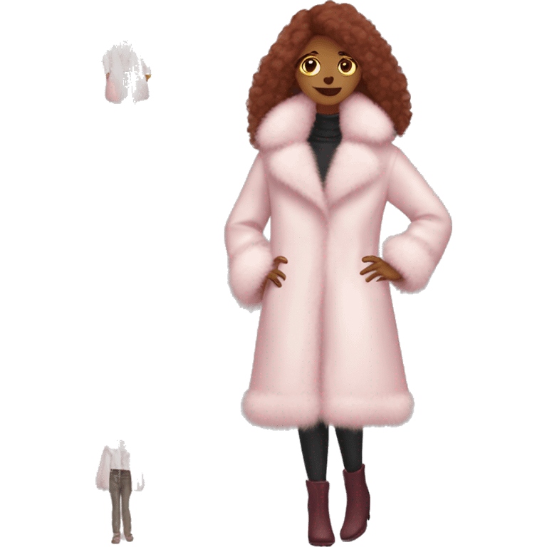 Burgundy haired girl wearing Pale pink full length fur coat emoji