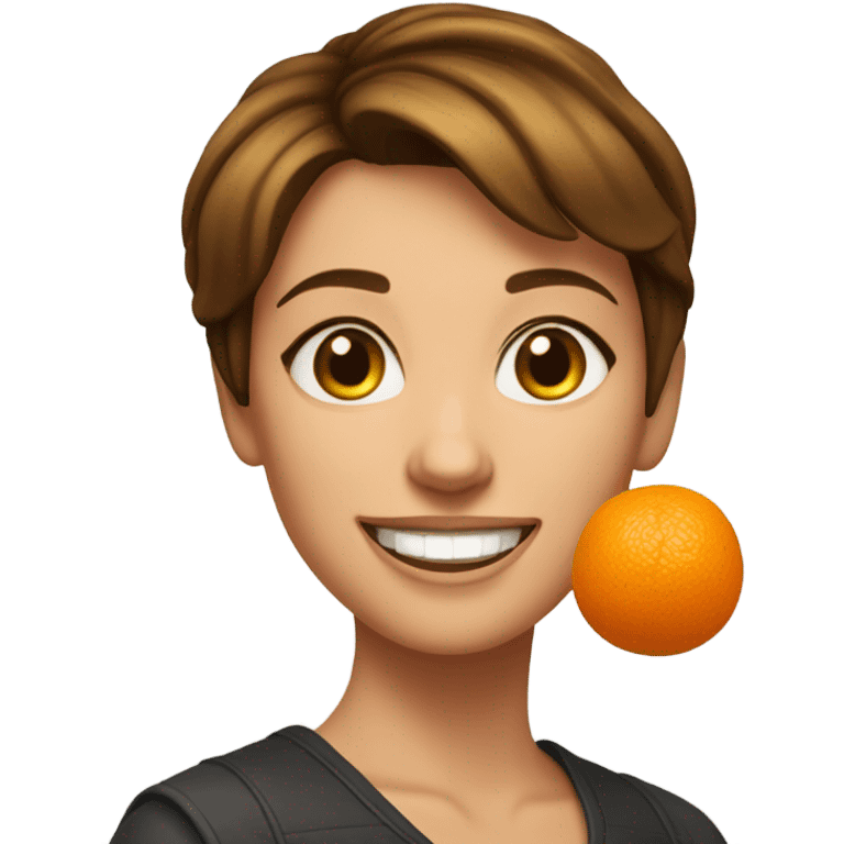 Pretty woman with short brown hair juggling oranges emoji