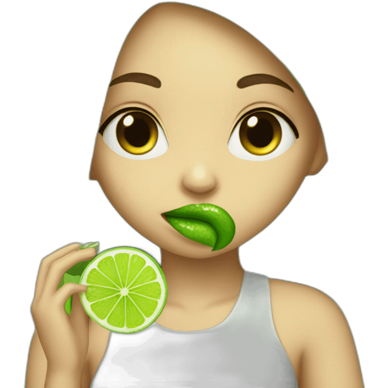 girl with green lips eating a lime emoji