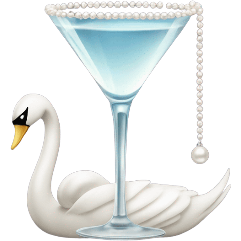 A martini with a swan and a bow and pearls draping from the glass with a handbag emoji