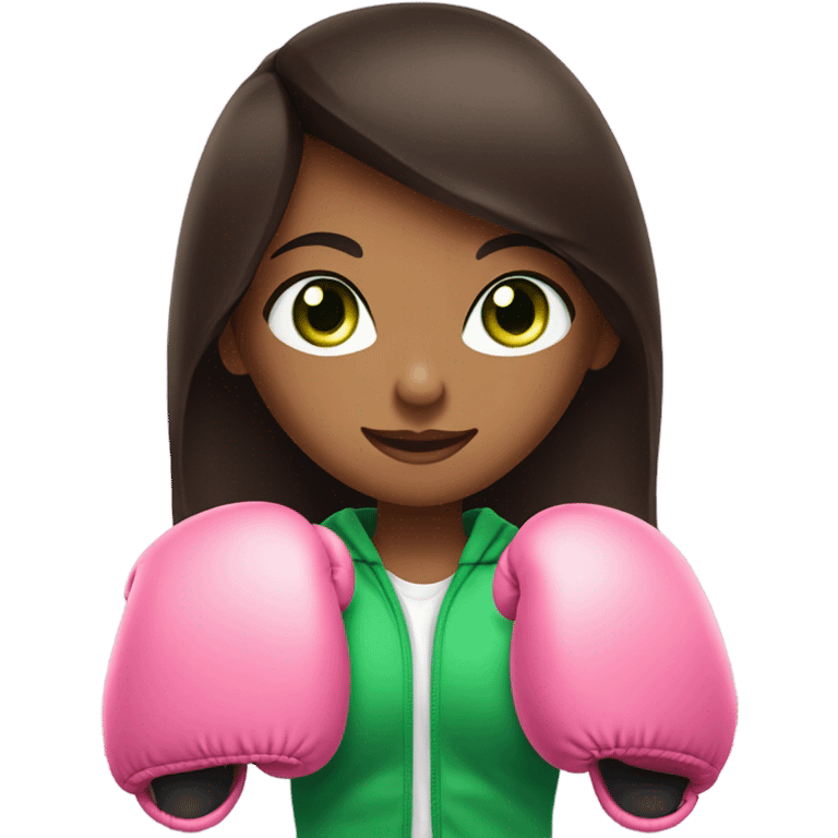 dark brown long hair girl green eyes with pink boxing gloves  emoji