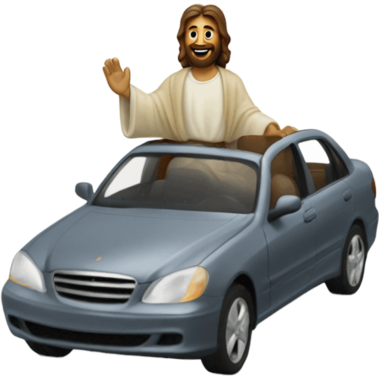 Guy riding in car with Jesus emoji