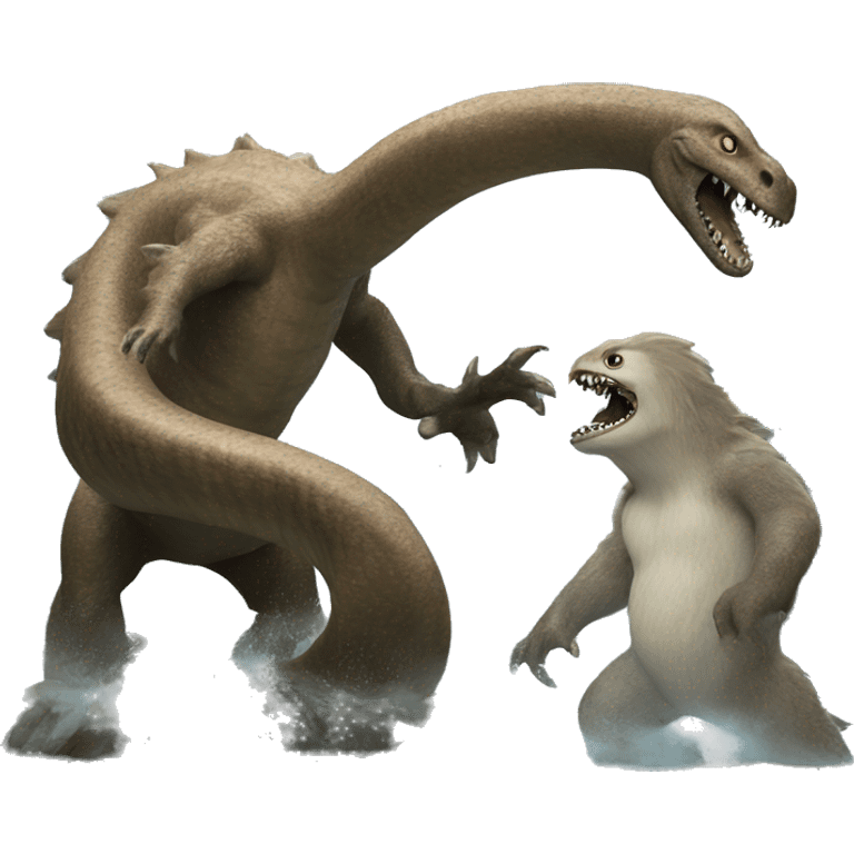 Brown Loch Ness monster fighting a yeti  emoji