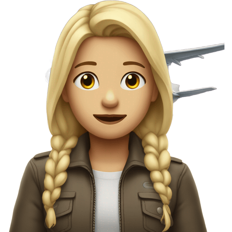 Blond girl crying by an airplane emoji