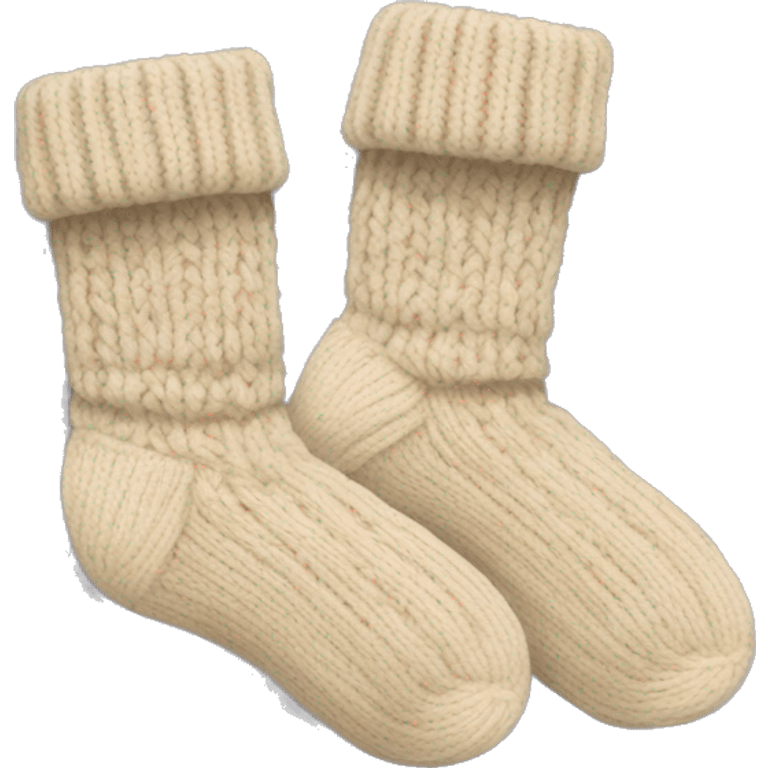 Two beige knitted cozy socks emoji