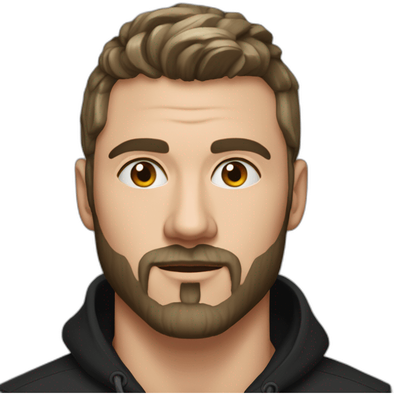 Russian 💪 man aged 30 wearing gold chain with black buzz hair and short beard emoji