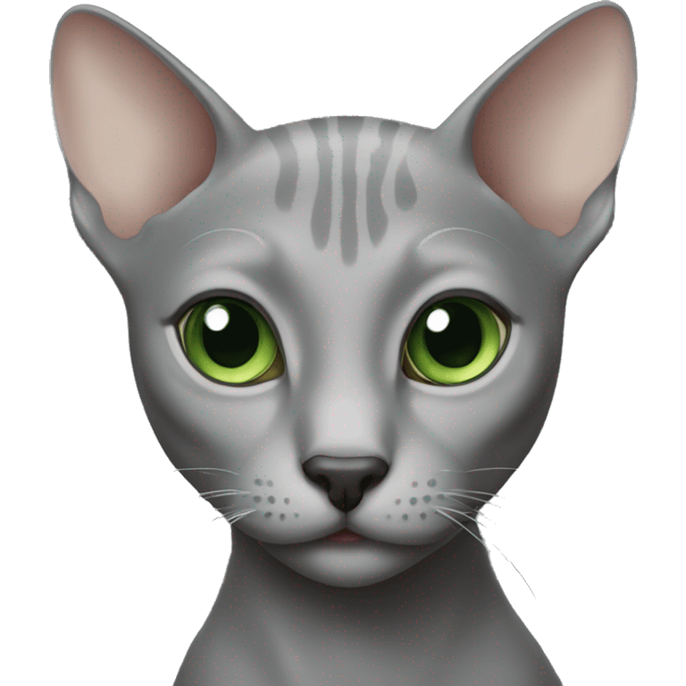 Gray hairless cat with green eyes emoji