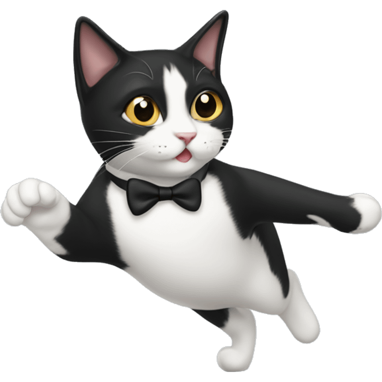 tuxedo cat with a nub tail jumping emoji