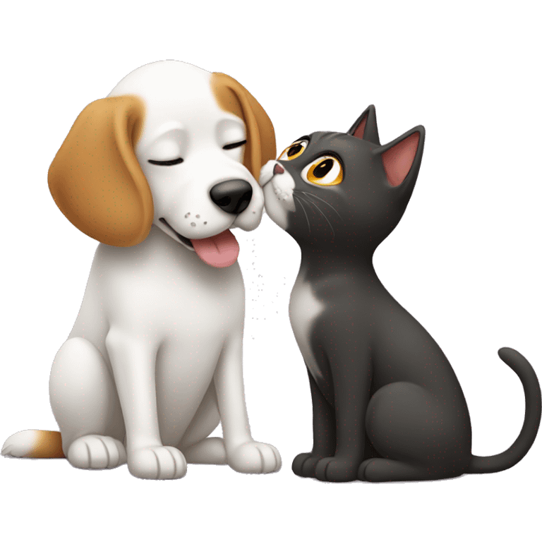 Dog kissing a cat emoji