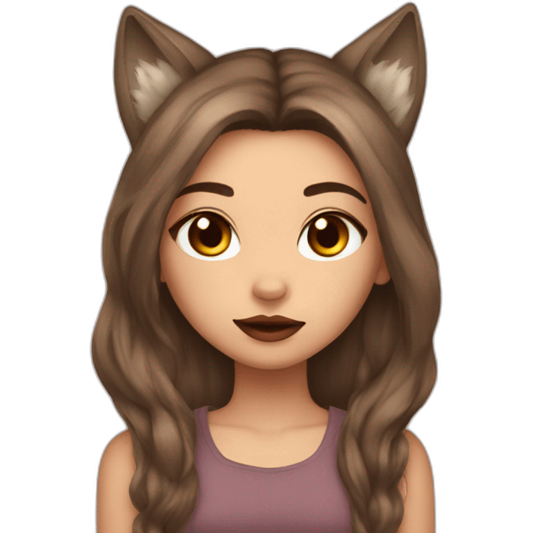  girl brown long hair lipstick wolf ears  emoji