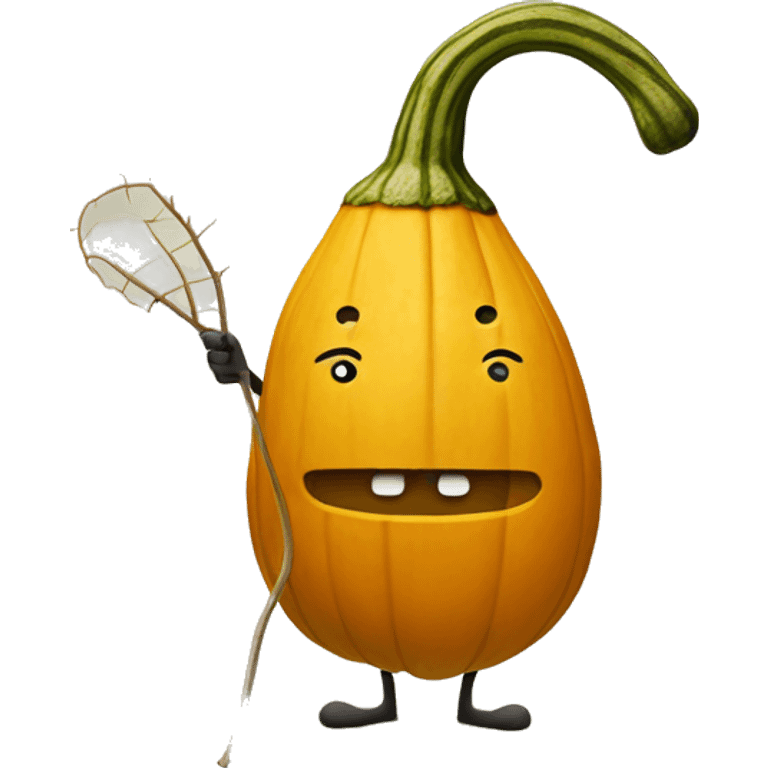 a squash with stick figure arms and legs and a smiley face  emoji