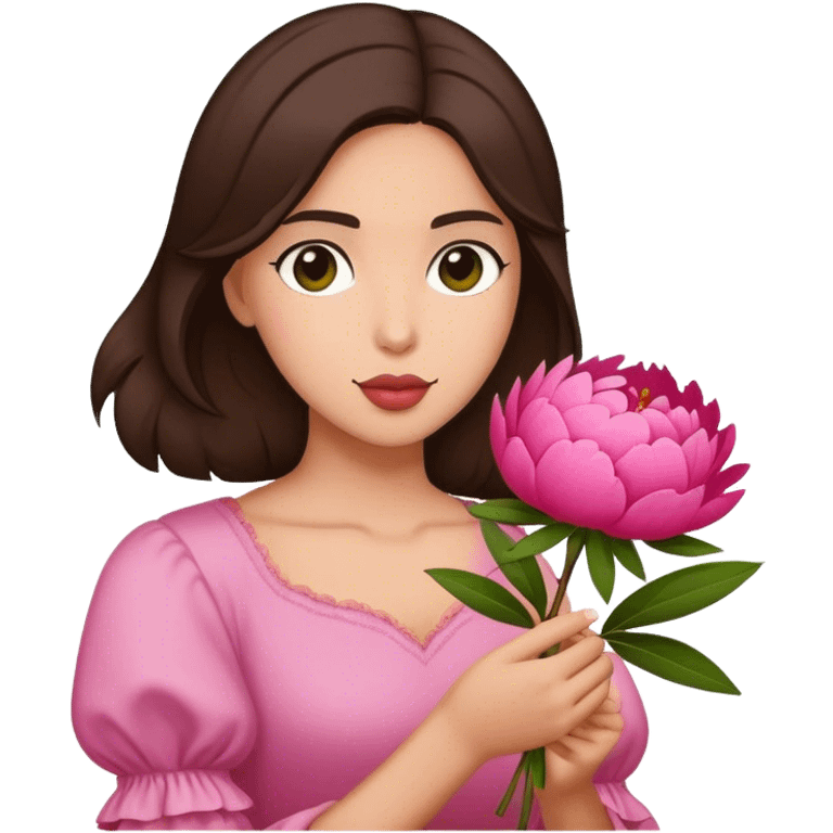 Olive-skinned brunette with a peony emoji