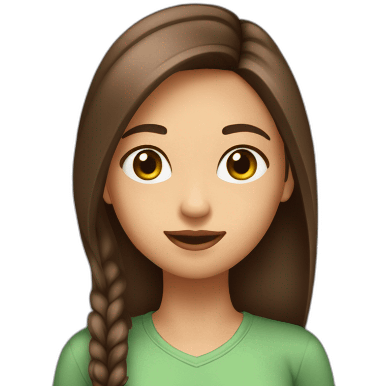 fille-brune-longs-cheveux lisses-aux-yeux-marrons-verts-étudiante emoji