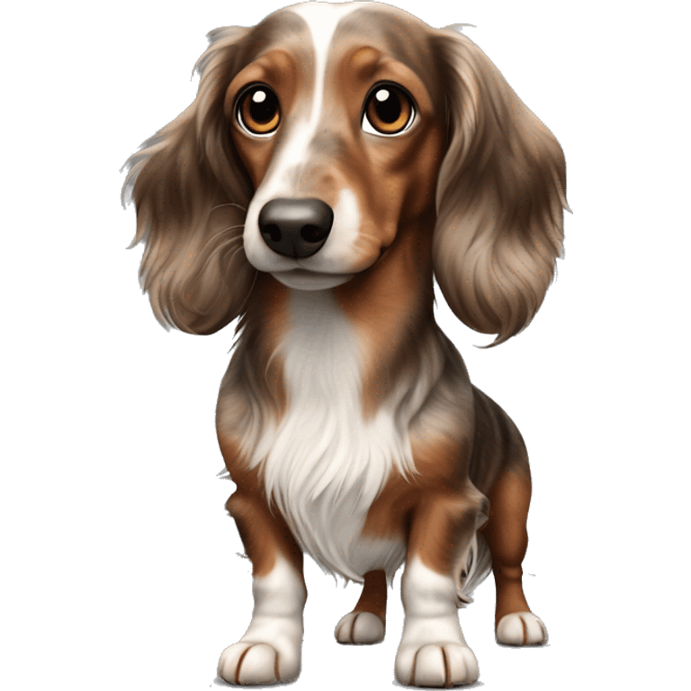 brown Merle long haired Dachshund full body emoji