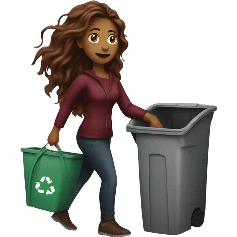 Beautiful burgundy long haired woman taking out the trash emoji