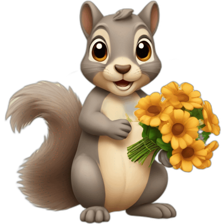 squirrel with a bouquet of flowers emoji