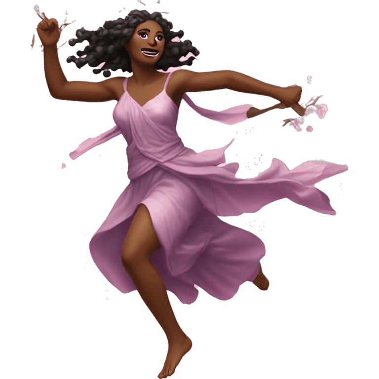 Beltane cherry blossom Pagan goddess sprinting, with a large stride and arms outstretched emoji