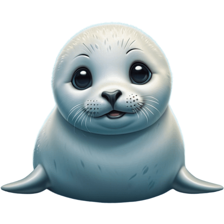 Cinematic Comical Baby Seal Portrait Emoji, Head tilted dramatically with an exaggeratedly surprised expression, featuring a round, plump body with wide, comically expressive eyes and a quirky, puckered face, Simplified yet hilariously expressive features, highly detailed, glowing with a slightly sassy polar glow, high shine, dramatic yet playful, stylized with an air of cheeky arctic mischief, soft glowing outline, capturing the essence of a meme-worthy baby seal that looks ready to give a playful side-eye into viral fame! emoji