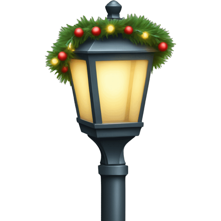 A realistic street lamp wrapped in Christmas garland emoji