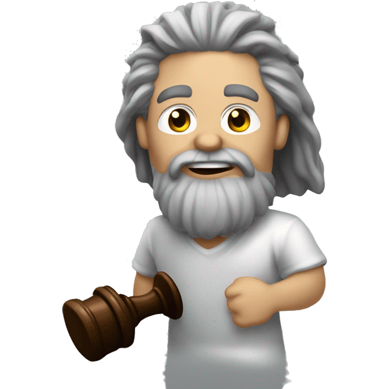  Caveman with long gray hair and a gray goatee holding a gavel and running a meeting  emoji