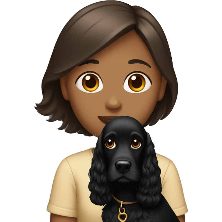 brown, straight-haired girl with a fully black cocker spaniel emoji