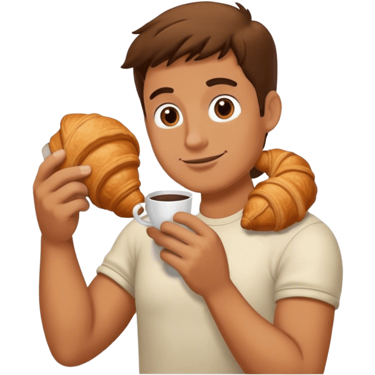 homme qui mange un croissant et qui a un café dans l'autre main emoji