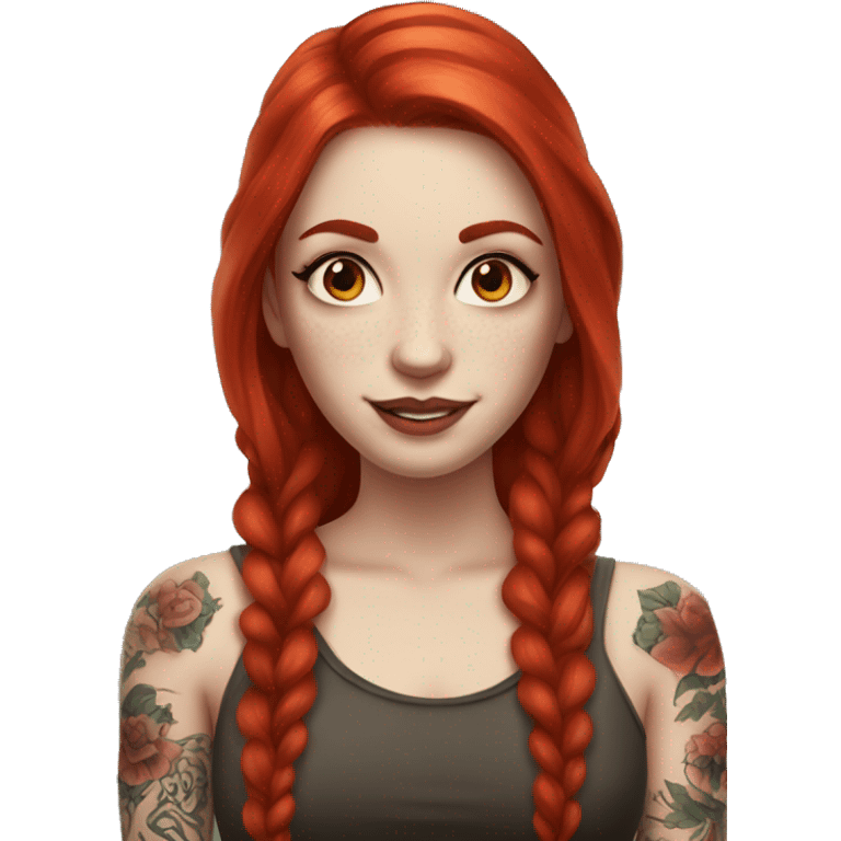 Beautiful girl with white skin, long red hair and tattoos emoji