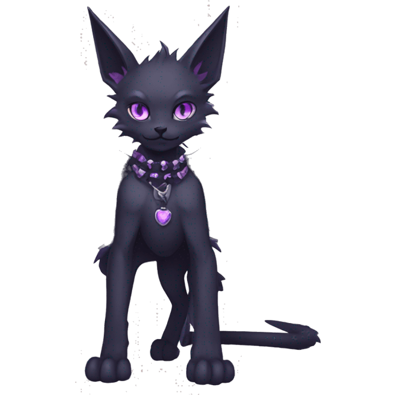 cool edgy black punk Purple ethereal fantasy nargacuga-bat-cat-Fakemon collar full body emoji