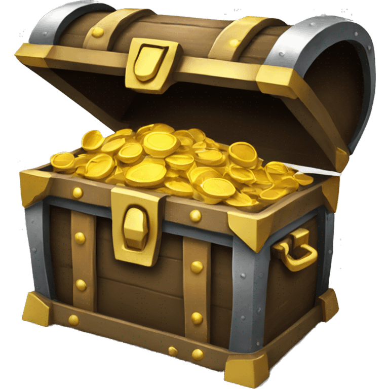 A wide, dark treasure chest with the lid open, showing gold coins emoji