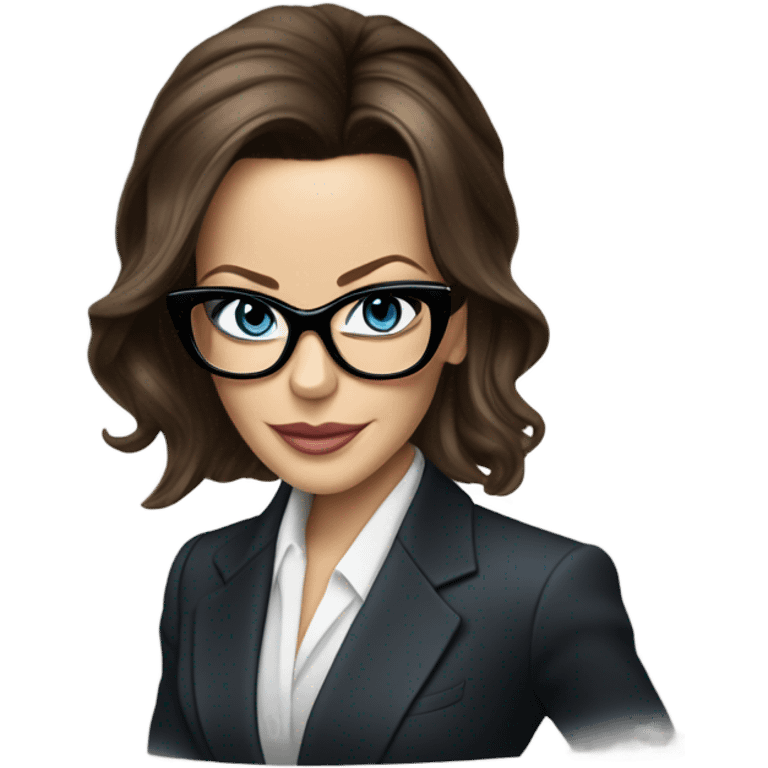 Realistic classy photo Kate Beckinsale blue eyes wearing glasses in a business meeting high fashion  emoji