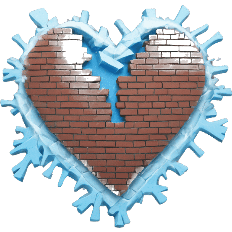 Broken blue frozen heart with bricks around it emoji