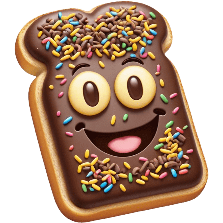 Cinematic Realistic Hagelslag Treat Emoji, depicted as crunchy chocolate sprinkles on buttered bread rendered with vivid textures and playful, inviting lighting. emoji