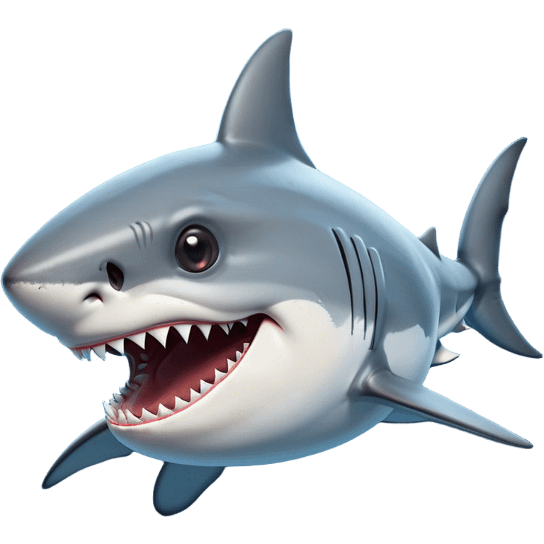 Cinematic Comical Great White Shark Portrait Emoji, Head tilted dramatically with an exaggeratedly shocked expression, featuring its iconic pointed snout, wide, comically expressive eyes, and a sleek body with a prominently defined dorsal fin, Simplified yet hilariously expressive features, highly detailed, glowing with a slightly sassy oceanic glow, high shine, dramatic yet playful, stylized with an air of cheeky marine mischief, soft glowing outline, capturing the essence of a meme-worthy great white shark that looks ready to side-eye its way into viral fame! emoji