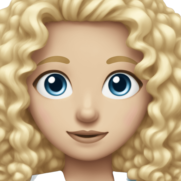 Soft blond curly girl white skin blue eyes in light pink bow emoji