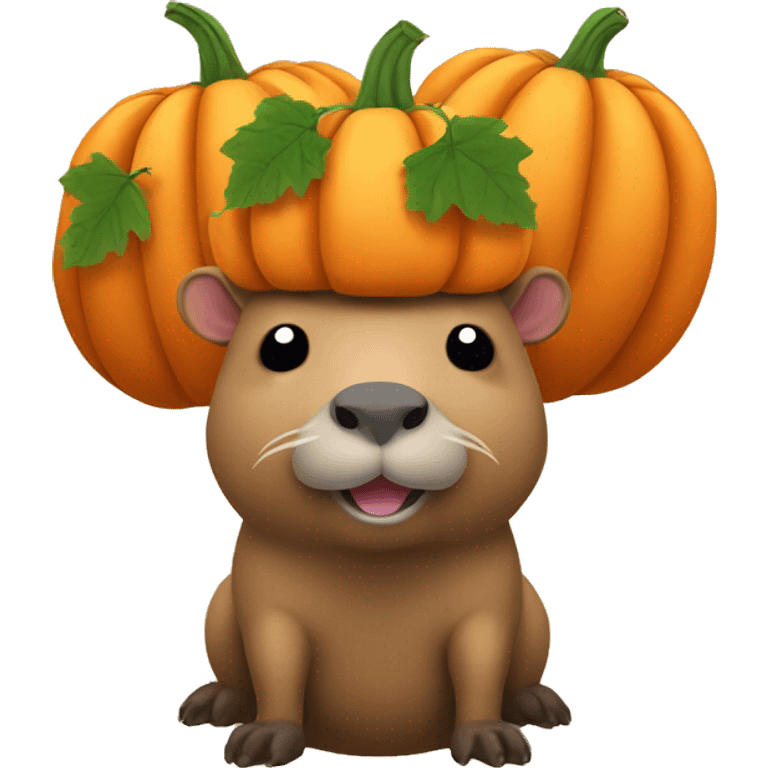 Capybara with pumpkin with vines on head emoji