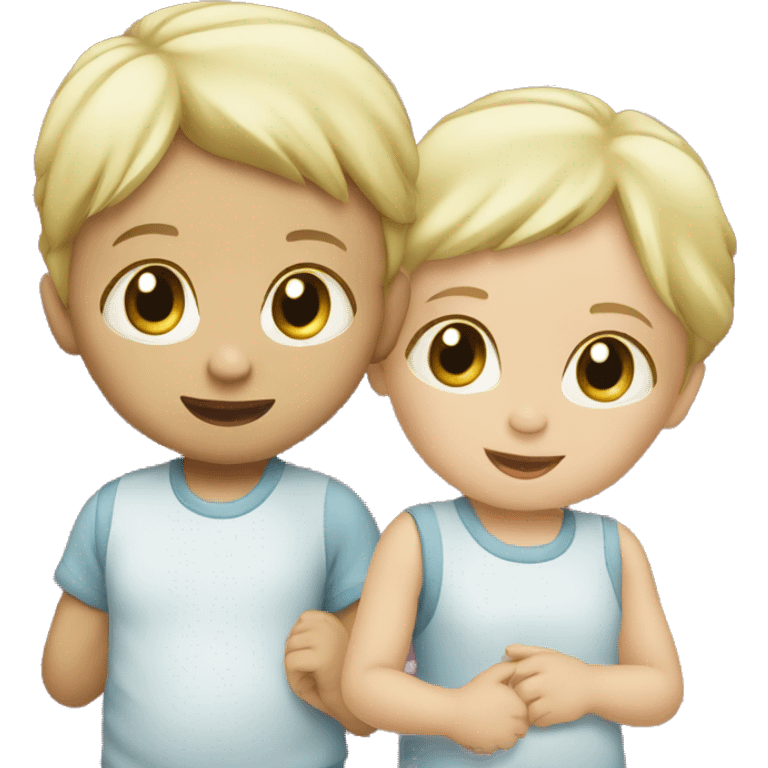 Blond Baby boy and baby girl playing emoji