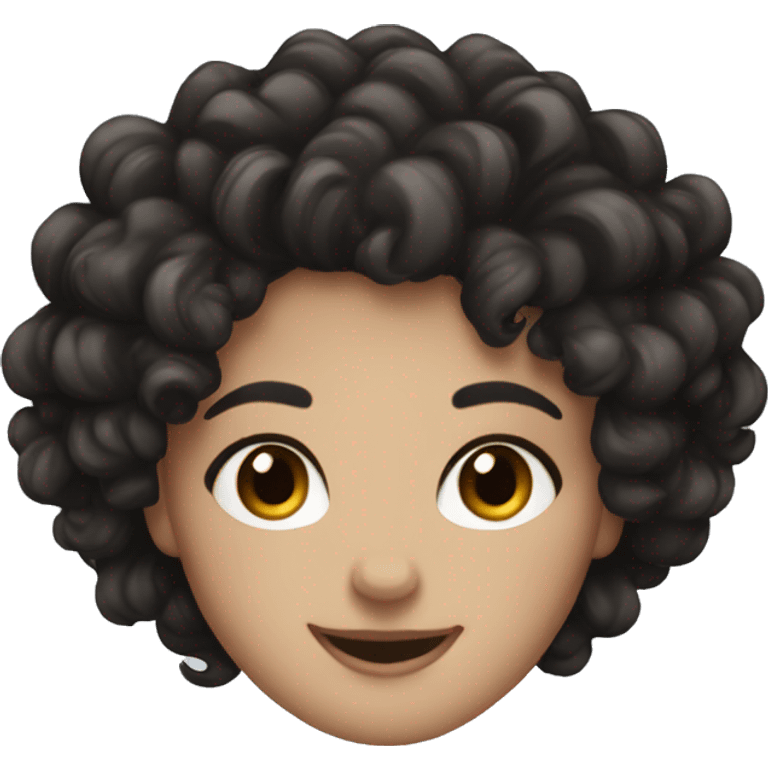 White girl with curly black hair, brown eyes happy and cute  emoji