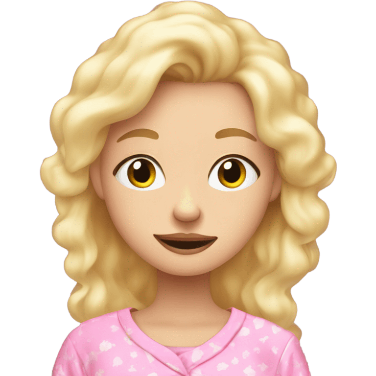 Aesthetic blonde girl waking up from her beauty sleep in a pink pjs emoji