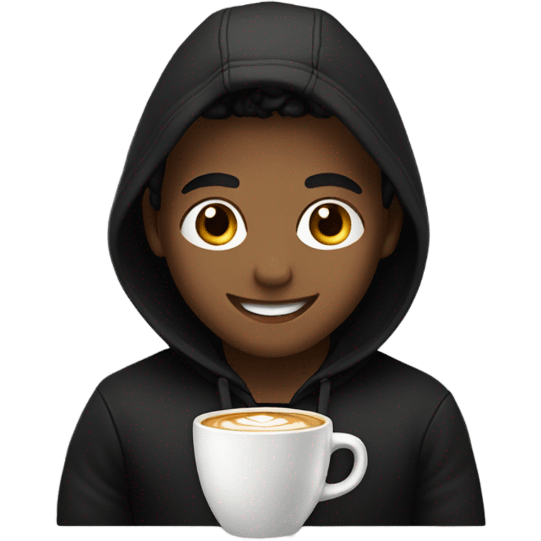 smiling boy in black hoodie as a barista emoji